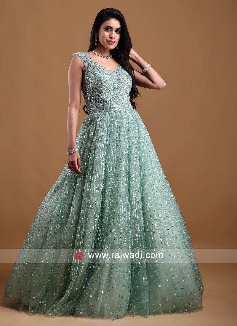 Green colour party sales wear gown