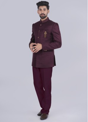 Reception Wear Imported Wine JOdhpuri Suit