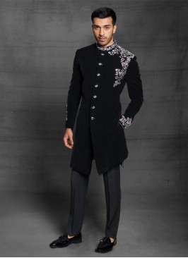 Reception Wear Indowestern In Black Color