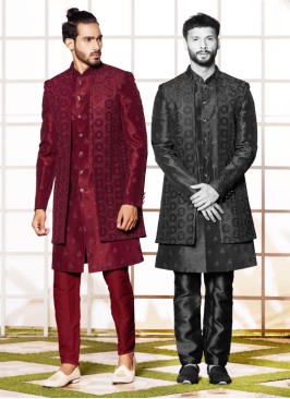 Reception Wear Red Indowestern with Jacket