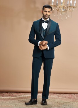 Reception Wear Teal Blue Imported Coat Suit