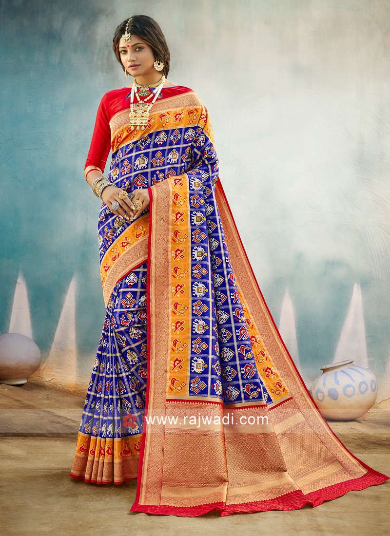 Handloom Red Katan Silk Banarasi Patola Saree with Meenakari Design –  WeaverStory