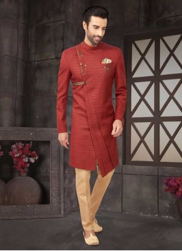 Red And Golden Indo-Western For Groom