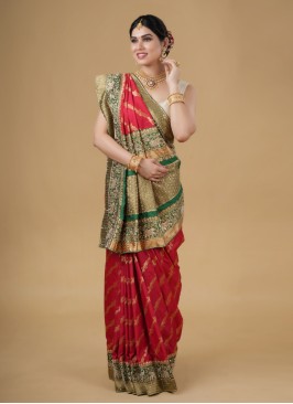 Red & Green Bridal Banarasi Silk Saree