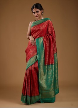 Red And Green Color Art Silk Saree
