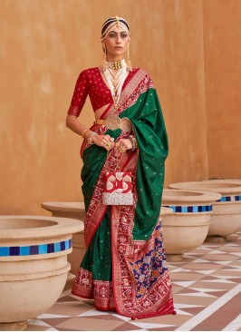 Red And Green Colour Patola Printed Silk Saree