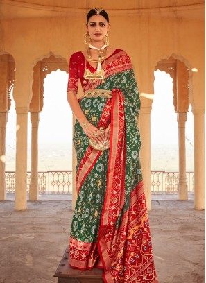 Classic Red & Green Weaving Patola Silk Saree