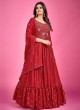 Red Floral Embellished Georgette Anarkali Style Gown