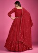 Red Floral Embellished Georgette Anarkali Style Gown