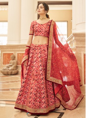 Red Designer Lehenga Choli with Organza Dupatta