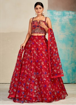 Red Designer Organza Lehenga Choli