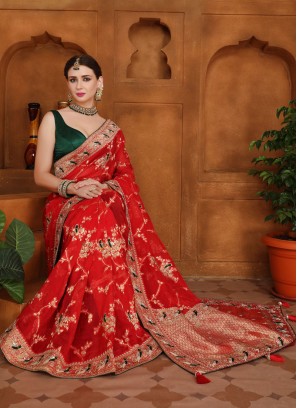 Red Designer Wedding Wear Banarasi Silk Saree