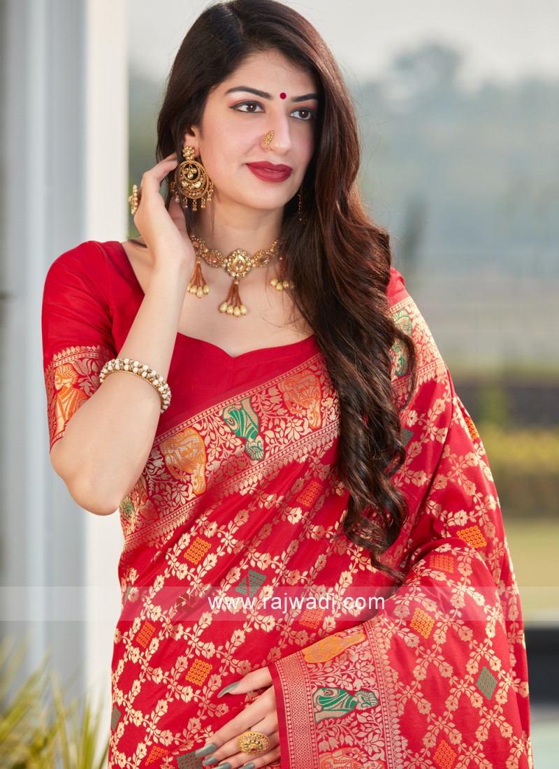 Red And Maroon Sarees | Plain Red Sarees With Black Border