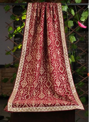 Red Groom Wear Embroidered Dupatta