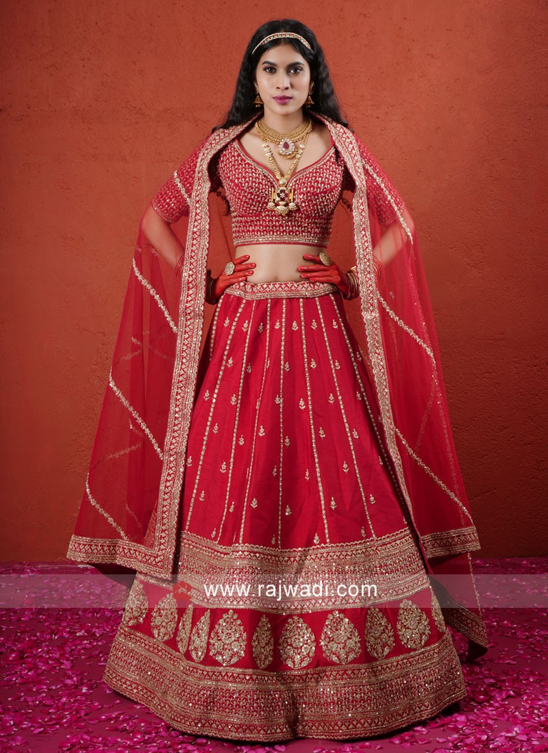 red iconic silk bridal lehenga for wedding wear 43438