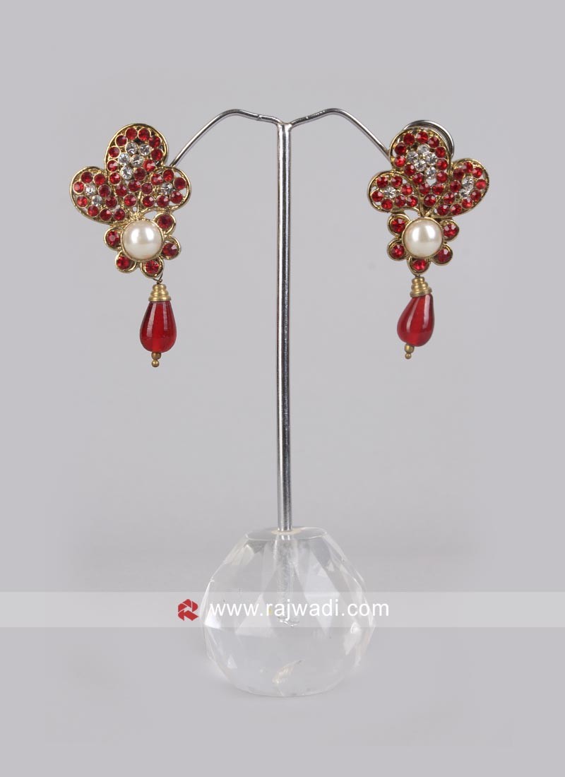 Red Pearl Drop Earrings