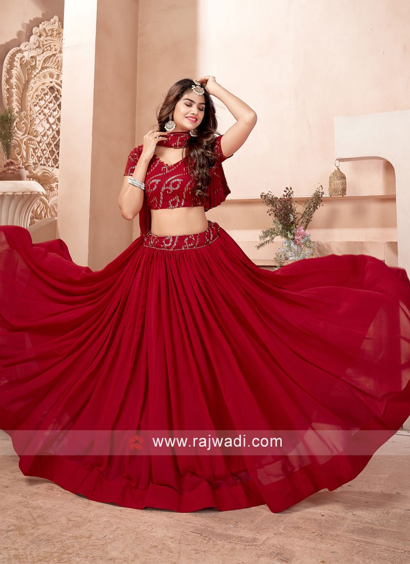 Buy Ethnovog Ready To Wear Blue Velvet And Peach Embroidered Pleated Lehenga  (Set of 3) online