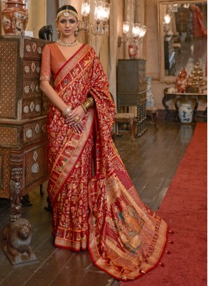 Red Printed Wedding Wear Patola Silk Saree