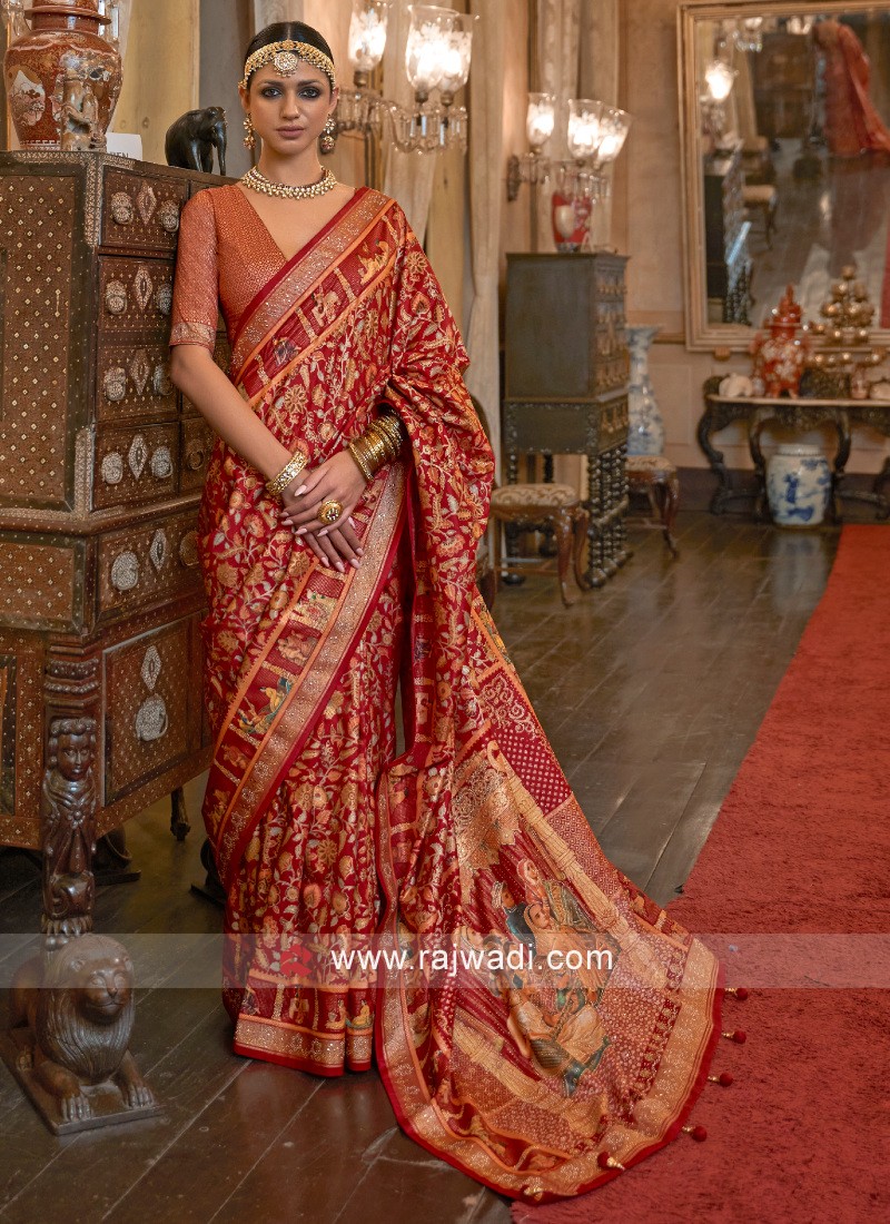 Stiched Red Silk Saree With Red Sequin Blouse – Faash Wear