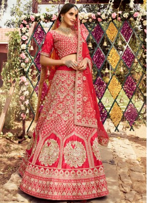 Red Raw Silk Sangeet Lehenga Choli