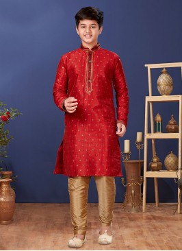 Red Readymade Malbari Silk Kurta Pajama