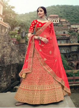 Red Resham Engagement Lehenga Choli