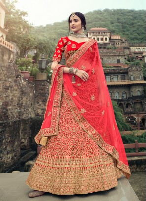 Red Resham Engagement Lehenga Choli