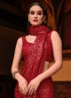 Red Sequins Georgette Contemporary Saree