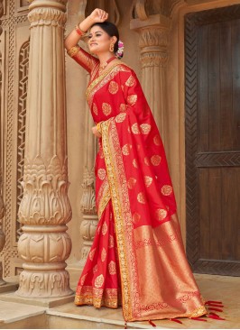 Red Woven Banarasi Silk Saree