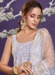 Refreshing Embroidered Net Lavender Designer Straight Suit