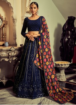 Navy Blue Embroidered Designer Lehenga Choli