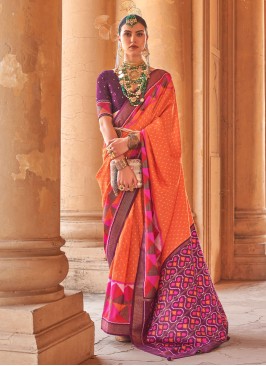 Multi Colored Patola Printed Silk Contemporary Saree