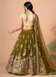 Olive Green Designer Embroidered A Line Lehenga Choli