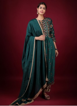 Resham Work Green Pants Style Suit