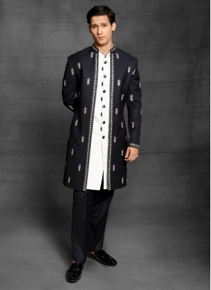 Imported Silk Indowestern In Navy Blue Color