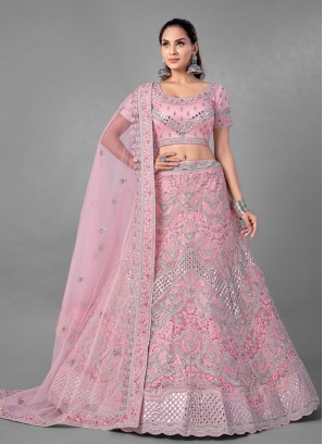 Resplendent Pink Dori Work Net Lehenga Choli