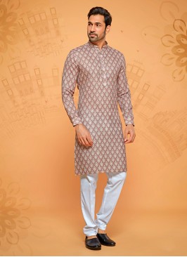 Rose Brown Printed Readymade Kurta Pajama For Men