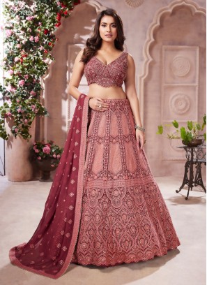 Rose Gold Lucknowi Work Georgette Lehenga Choli