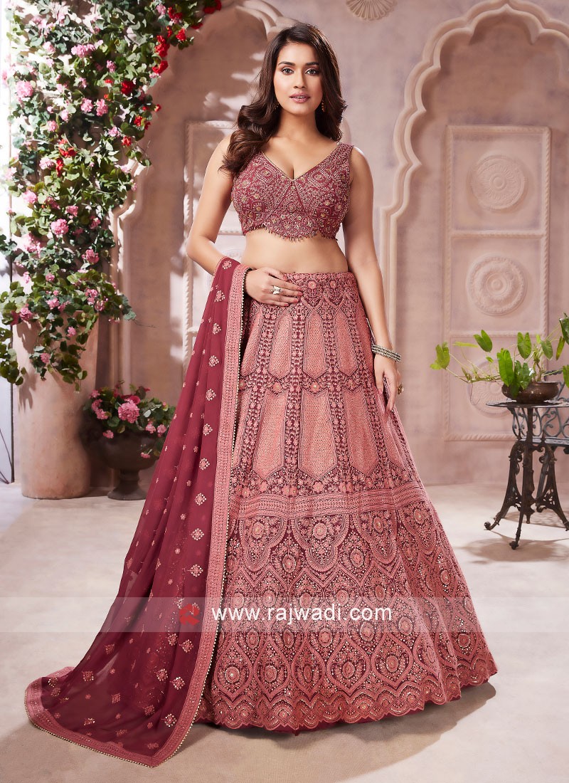 Endearing Pink Net Wedding Lehenga Choli with Dupatta -Inddus. – Inddus.com