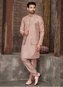 Rose Gold Thread Embroidered Nehru Jacket Set