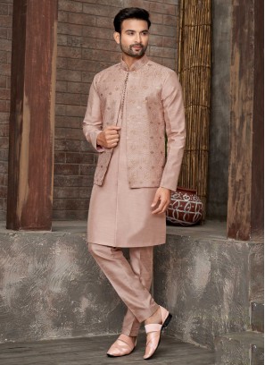 Rose Gold Thread Embroidered Nehru Jacket Set