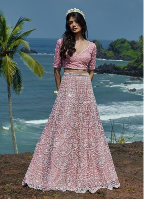 Rose Pink Heavy Embroidered Wedding Lehenga Choli