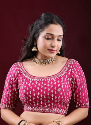 Round Neck Pink Color Silk Ready Blouse