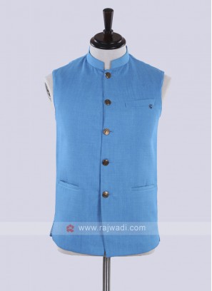 Royal blue color solid nehru jacket