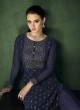 Royal Faux Georgette Embroidered Navy Blue Designer Straight Suit