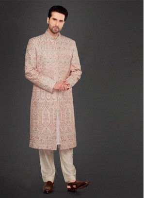 Groom Wear Sherwani In Peach Color