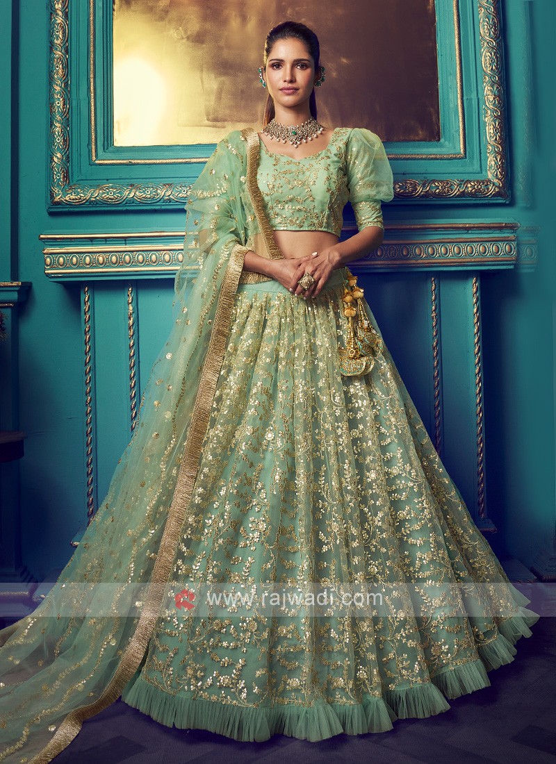 HEAVY FAUX GEORGETTE FULL FLYER RUFFLES WITH EMBROIDERY BELT PARTY WEAR  LEHENGA CHOLI – Prititrendz