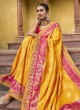 Yellow and Pink Designer Silk Saree