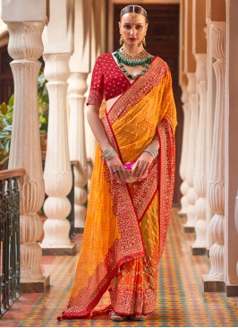 Designer Yellow Printed Georgette Saree