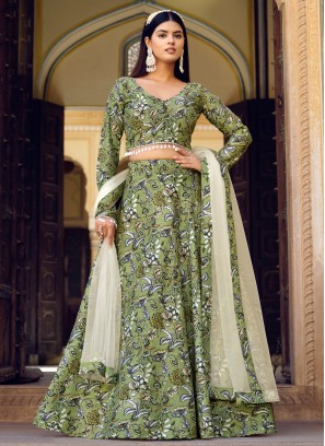 Light Green Printed Festive Lehenga Choli